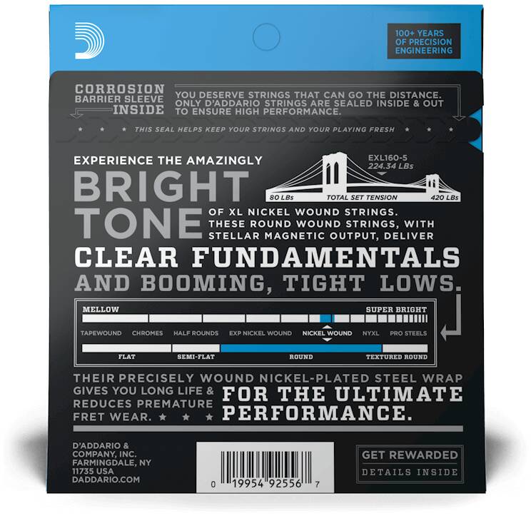 D'ADDARIO EXL160-5 струны для 5ти струны для бас гитары -гитары, никель, Long, 50-135 — изображение 3