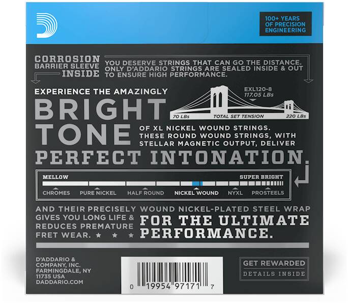 D'ADDARIO EXL120-8 струны для 8-ми стр. электрогитара Super Light, 9-65 — изображение 3