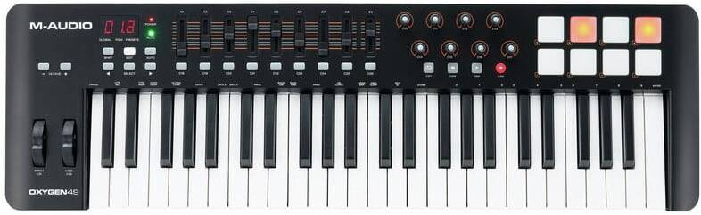 M-Audio Oxygen 49 Mk IV 49 клавишная USB MIDI клавиатура, LCD дисплей, 8 энкодеров, 8 пэдов, 9 фейде